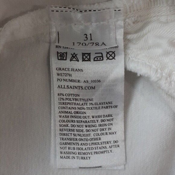All Saints Jeans Womens‎ Size 31 Grace White Stretchy Skinny Mid Rise Stretch - Picture 6 of 8